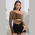 'Wisteria' Leopard Cutout One-Shoulder Cropped Top - Celes Fashion